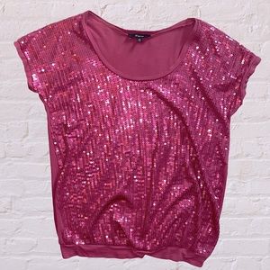 EXPRESS Pink Sequin Short Sleeve Top